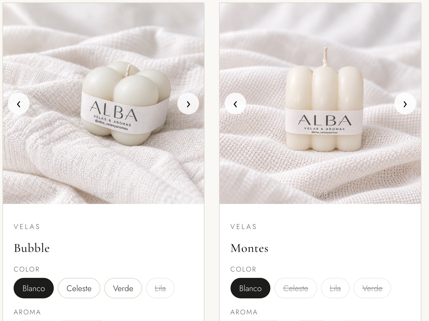 Catálogo con colores y aromas disponibles