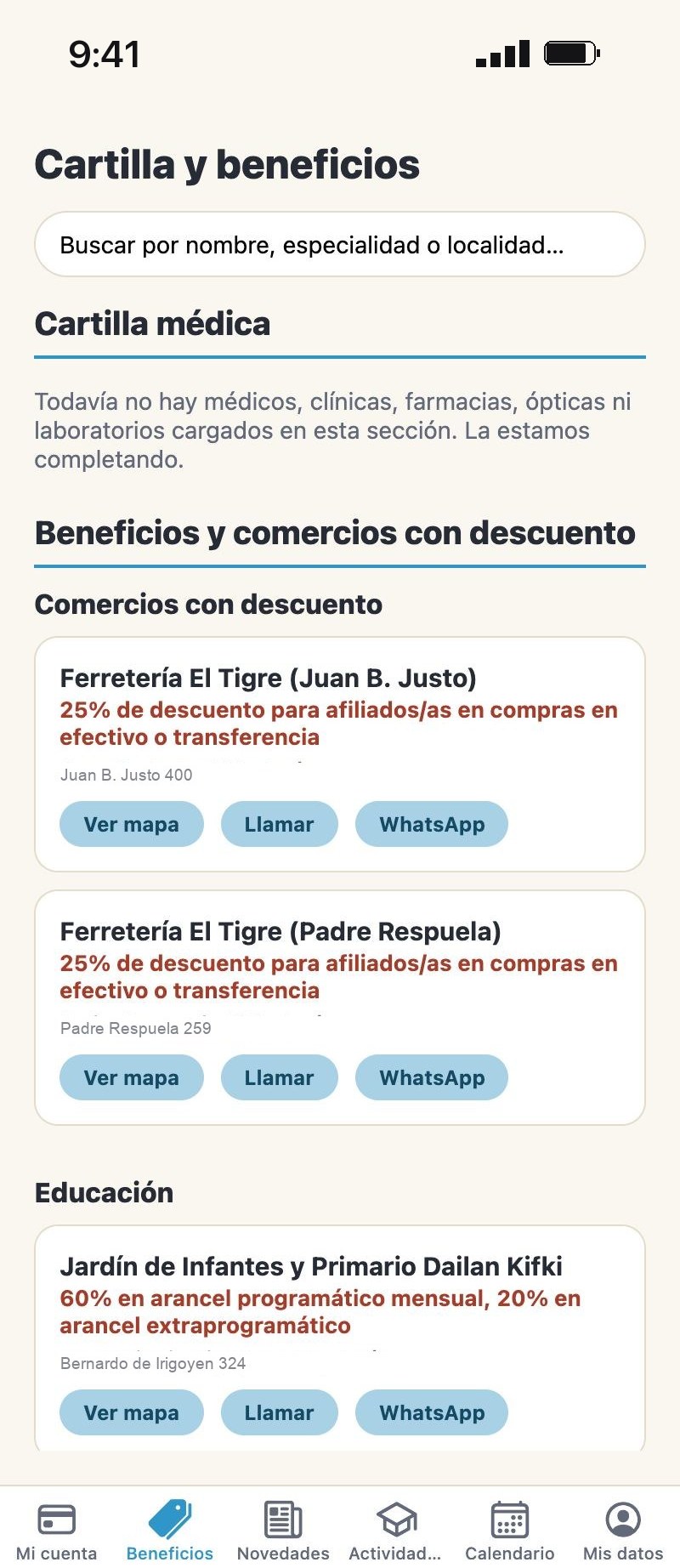 Cartilla y beneficios
