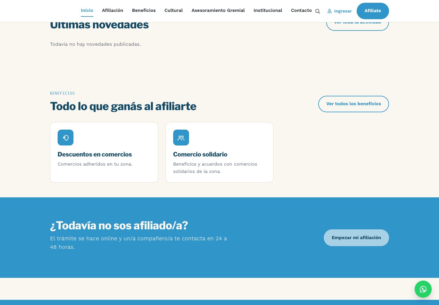 Sección de novedades y actividad gremial